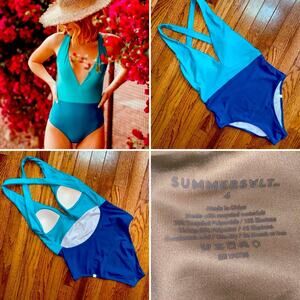 SUMMERSALT $95  Deep Dive One Piece Swimsuit Seaglass Seaweed Womens 4 NWOT